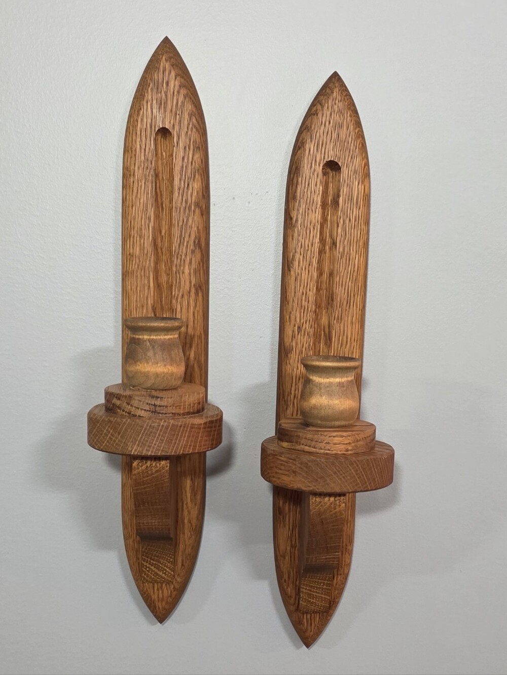 Handcrafted Wooden Wall Candle Holders - Brown
